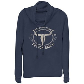 Women's Yellowstone Dutton Ranch Crest Cowlneck Graphic Lightweight Long Sleeve