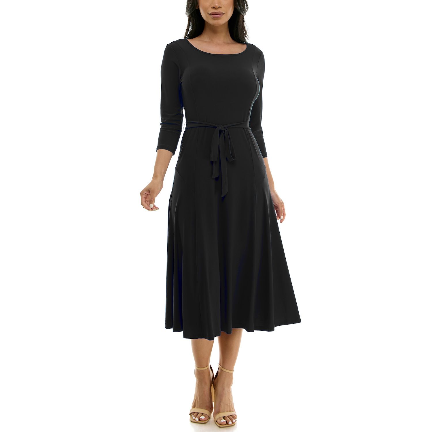 Женское платье Nina Leonard Sylvia Midi Dress with Sash, цвет: Чёрный