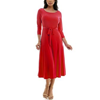 Women's Nina Leonard Sylvia Midi Dress with Sash