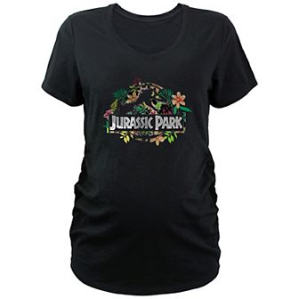 Maternity Jurassic Park Tropical Flowers Logo V-Neck Graphic Tee