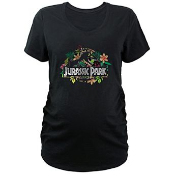 Maternity Jurassic Park Tropical Flowers Logo V-Neck Graphic Tee