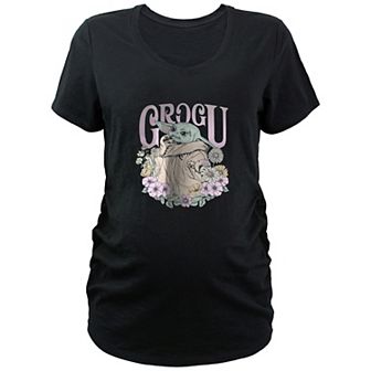 Maternity Star Wars The Mandalorian Floral Grogu V-Neck Graphic Tee