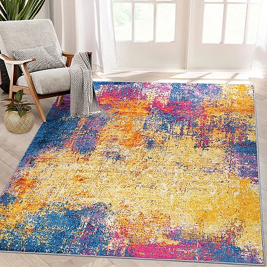 Glowsol Modern Abstract Area Rug Soft Washable Throw Carpet For Bedroom Living Room