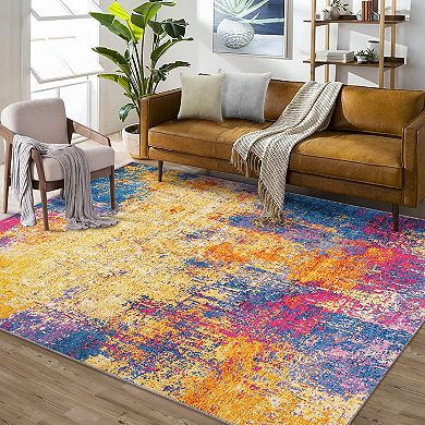 Glowsol Modern Abstract Area Rug Soft Washable Throw Carpet For Bedroom Living Room