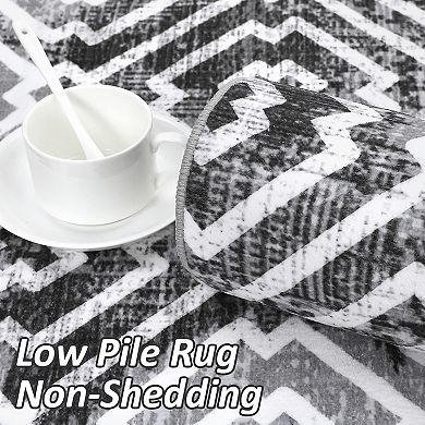 Glowsol Contemporary Distressed Geometric Area Rug Soft Washable Throw Carpet