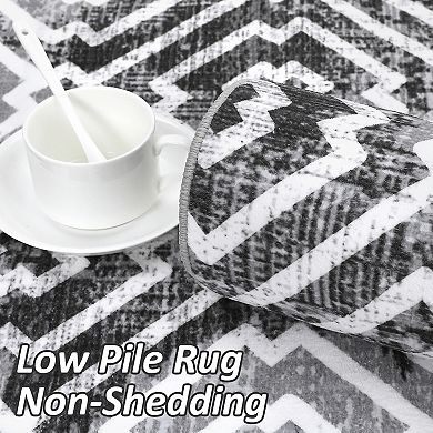 Garvee Contemporary Distressed Geometric Area Rug Soft Washable Throw Carpet