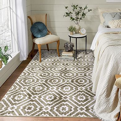 Garvee Contemporary Distressed Geometric Area Rug Soft Washable Throw Carpet
