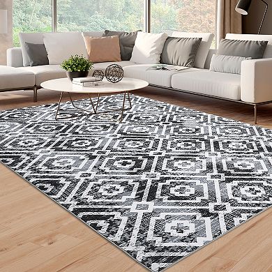 Glowsol Contemporary Distressed Geometric Area Rug Soft Washable Throw Carpet