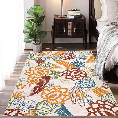 Glowsol Tropical Floral Indoor Area Rug Ultra Soft Washable Floorcover Mat For Bedroom Living Room