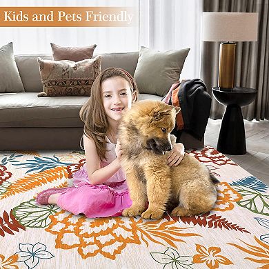 Garvee Tropical Floral Indoor Area Rug Ultra Soft Washable Floorcover Mat for Bedroom Living Room