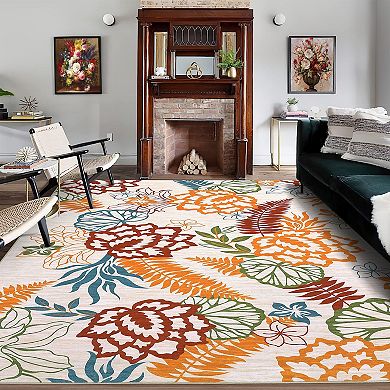 Garvee Tropical Floral Indoor Area Rug Ultra Soft Washable Floorcover Mat for Bedroom Living Room