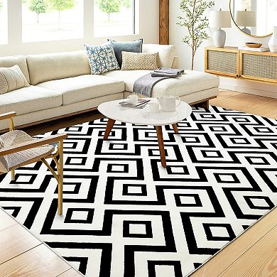 Glowsol Modern Geometric Area Rug Washable Soft Bedroom Living Room Carpet Mat