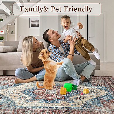 Garvee Modern Washable Floral Rug Soft Low Pile Throw Carpet for Home Decor