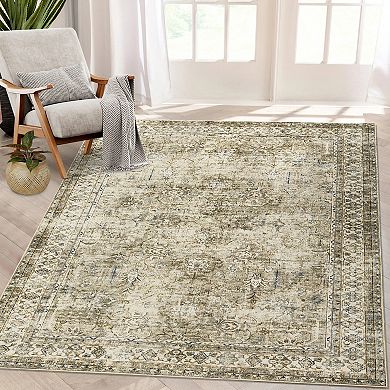 Glowsol Traditional Vintage Floral Area Rug Washable Distressed Throw Carpet