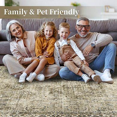 Garvee Traditional Vintage Floral Area Rug Washable Distressed Throw Carpet