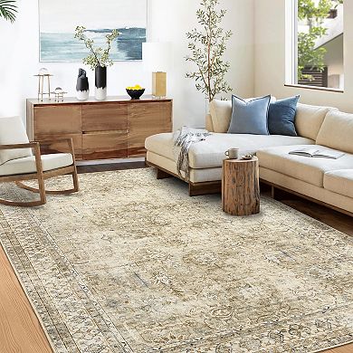 Garvee Traditional Vintage Floral Area Rug Washable Distressed Throw Carpet