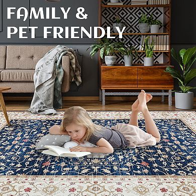 Garvee Modern Boho Floral Rug Washable Soft Bedroom Living Room Carpet