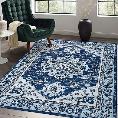 Glowsol Oriental Vintage Floral Area Rug Soft Washable Throw Carpet For Home Decor