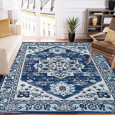 Glowsol Oriental Vintage Floral Area Rug Soft Washable Throw Carpet For Home Decor