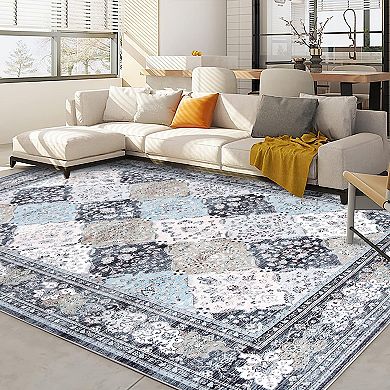 Glowsol Vintage Floral Area Rug Traditional Soft Low Pile Throw Carpet For Home Decor