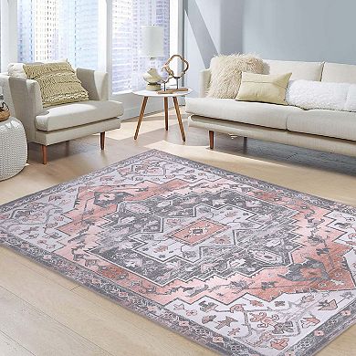 Garvee Washable Boho Area Rug Indoor Vintage Floral Throw Carpet
