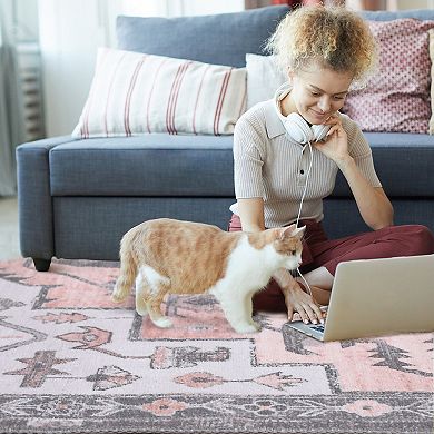 Garvee Washable Boho Area Rug Indoor Vintage Floral Throw Carpet