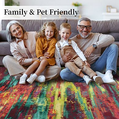 Garvee Machine Washable Modern Colorful Abstract Area Rug for Living Room