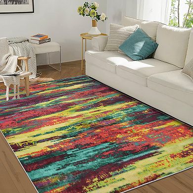 Garvee Machine Washable Modern Colorful Abstract Area Rug for Living Room