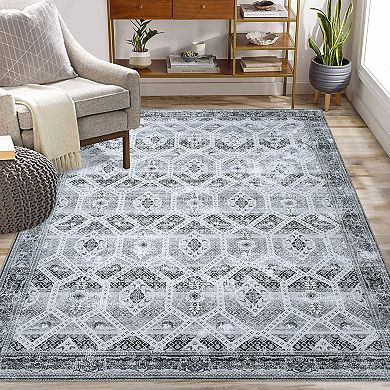 Garvee Transitional Oriental Area Rug Machine Washable Geometric Pattern Floor Cover