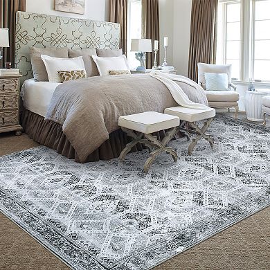 Garvee Transitional Oriental Area Rug Machine Washable Geometric Pattern Floor Cover
