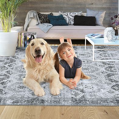Garvee Transitional Oriental Area Rug Machine Washable Geometric Pattern Floor Cover