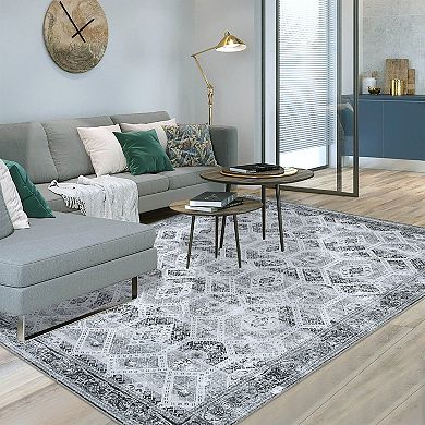 Garvee Transitional Oriental Area Rug Machine Washable Geometric Pattern Floor Cover