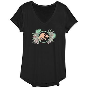 Juniors' Jurassic World Floral Frame V-Neck Graphic Tee