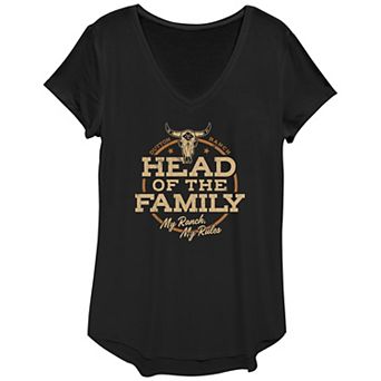 Juniors' Yellowstone Head Of The Family V-Neck Graphic Tee
