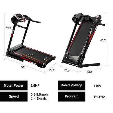 Folding Treadmills For Home - 3.5hp Portable Foldable With Incline, Electric Treadmill