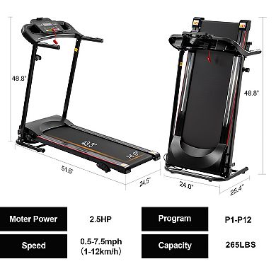 Folding Treadmill With Incline 2.5hp 12km/h Electric Treadmill For Home Foldable