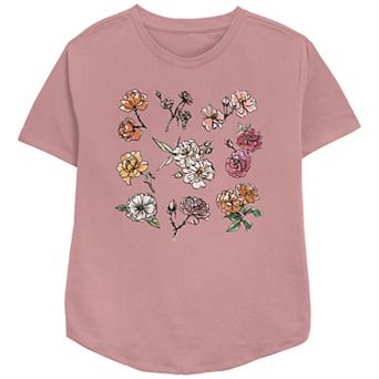 Women's Flowers Watercolor Painting Relaxed Fit Graphic Tee