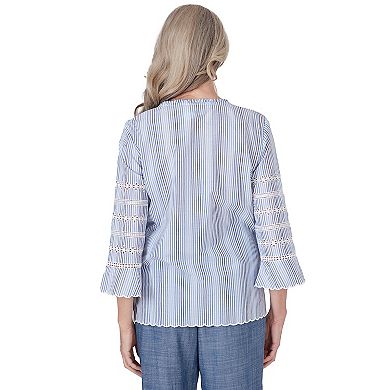 Women's Alfred Dunner Pinstripe Embroidered Button Down Top
