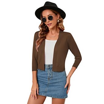 Women’s 3/4 Sleeve Cropped Cardigan Sweaters Open Front Knit Short Bolero Shrugs