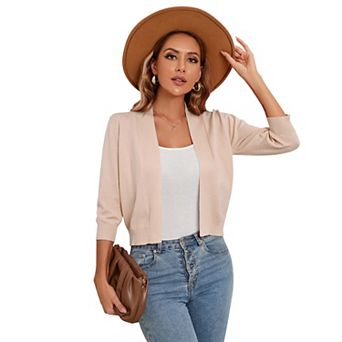 Women’s 3/4 Sleeve Cropped Cardigan Sweaters Open Front Knit Short Bolero Shrugs