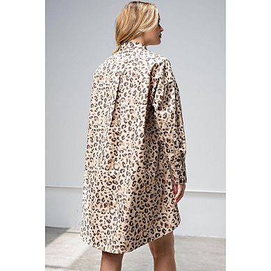 Leopard/animal Printed Shirt Dress