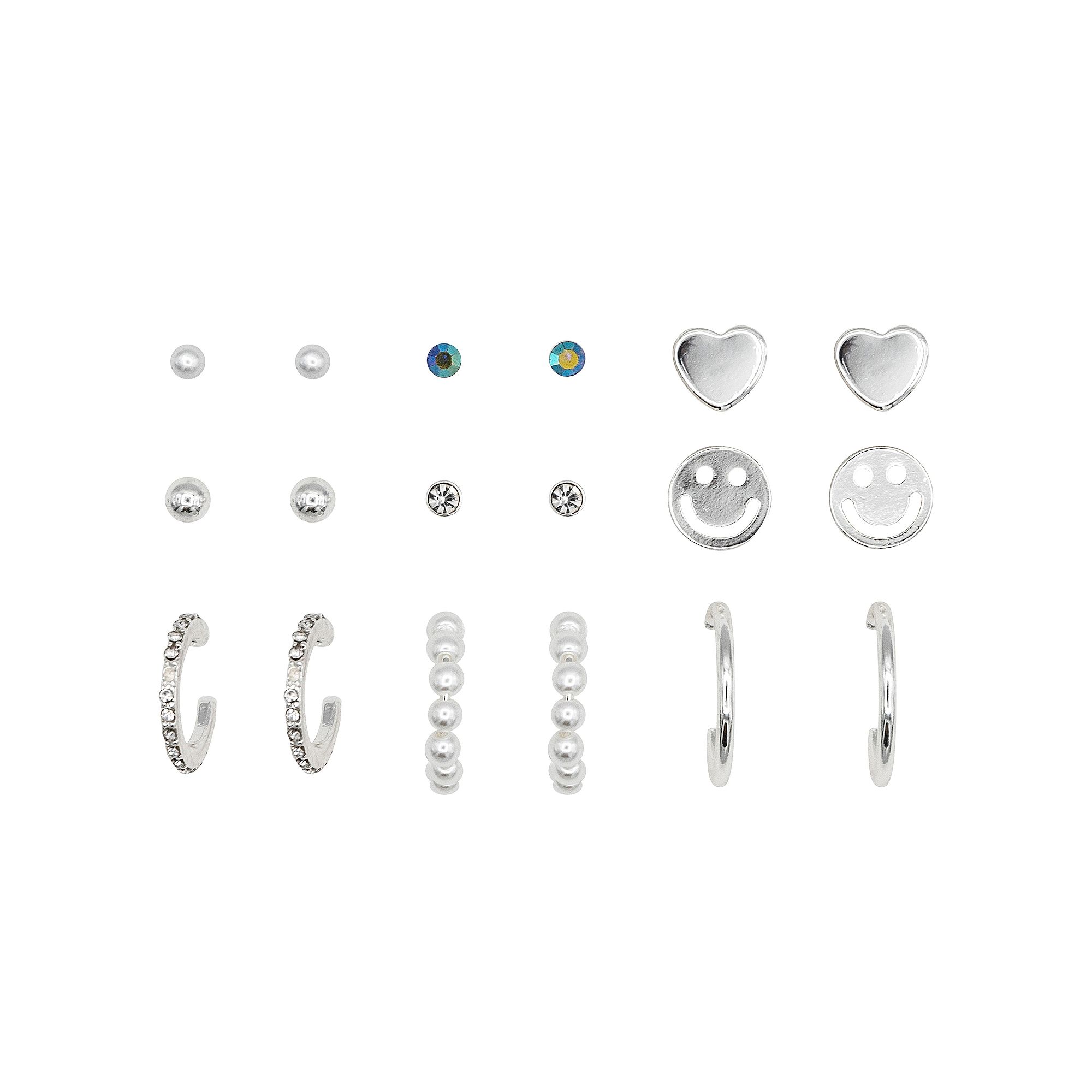 Girls Limited Too 9-Pair Earring Set, Girls, Silver
