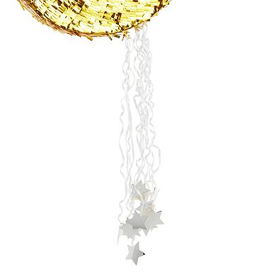 Small Gold Foil Moon Pull Strings Pinata For Birthday, Gender Reveal 17x11x3"
