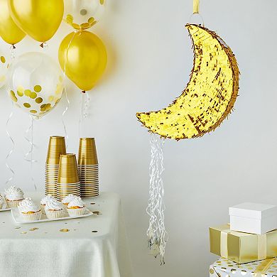 Small Gold Foil Moon Pull Strings Pinata For Birthday, Gender Reveal 17x11x3"