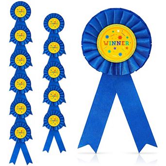 Blue Rosette Award Ribbons Set, Winner (3 X 6 in 12 Pack)