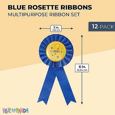 Blue Panda Winner Rosette Ribbons – 12-Pack, 3x6 Inch, Polyester Award Ribbons With Pin Back For Events