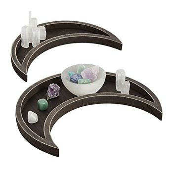 2 pc Wood Crystal Display Tray For Crystals, Rustic Home Decor, Dark Brown