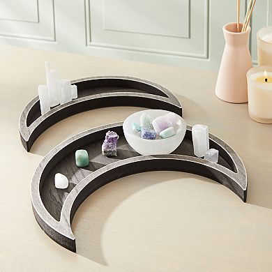 2 Piece Wood Crystal Display Tray For Crystals, Rustic Home Decor, Dark Brown