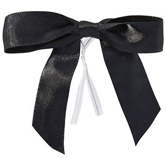 100-Pack Black Satin Ribbon Twist Tie Bows for Gift Wrapping Crafts, 2.5x3 in