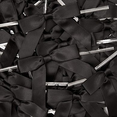100-Pack Black Satin Ribbon Twist Tie Bows for Gift Wrapping Crafts, 2.5x3 in
